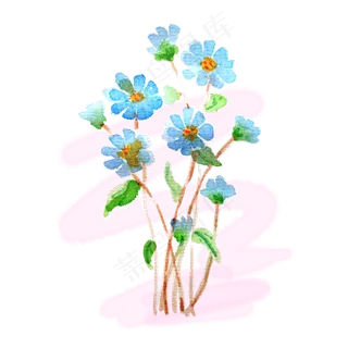 梦幻蓝色小清新水彩手绘小雏菊