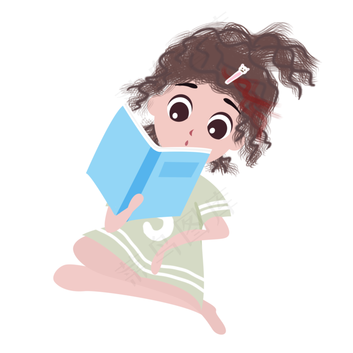 处暑夏季夏天清新女孩读书手绘插