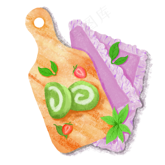 ins风美食抹茶蛋糕卷粘板,免抠元素(2500X2500(DPI:300))psd模版下载