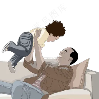 父亲节卡通感人情感温馨父亲于孩