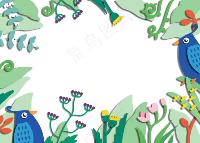 花鸟边框蓝鸟野趣,免抠元素