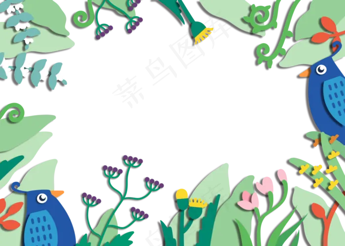 花鸟边框蓝鸟野趣,免抠元素(3500X2500(DPI:300))psd模版下载