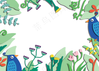 花鸟边框蓝鸟野趣,免抠元素