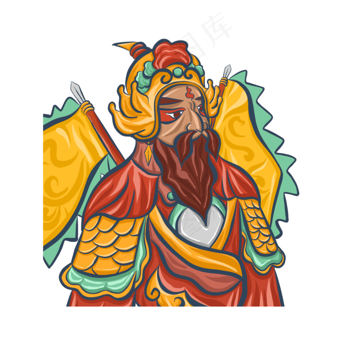 卡通精美手绘门神国潮