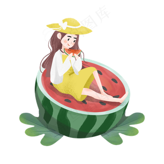 吃西瓜的黄衣服女孩