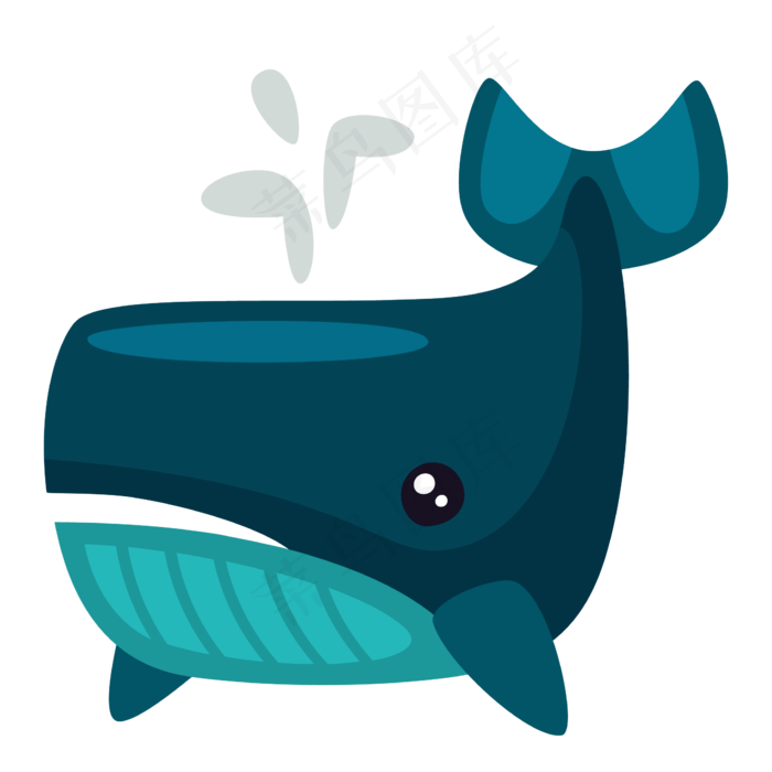 卡通手绘蓝色喷水鲸鱼