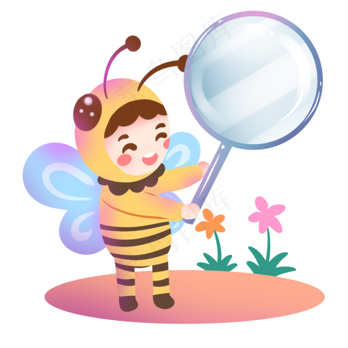 放大镜和植物插画