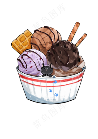卡通手绘可爱小猫冰激凌,免抠元素