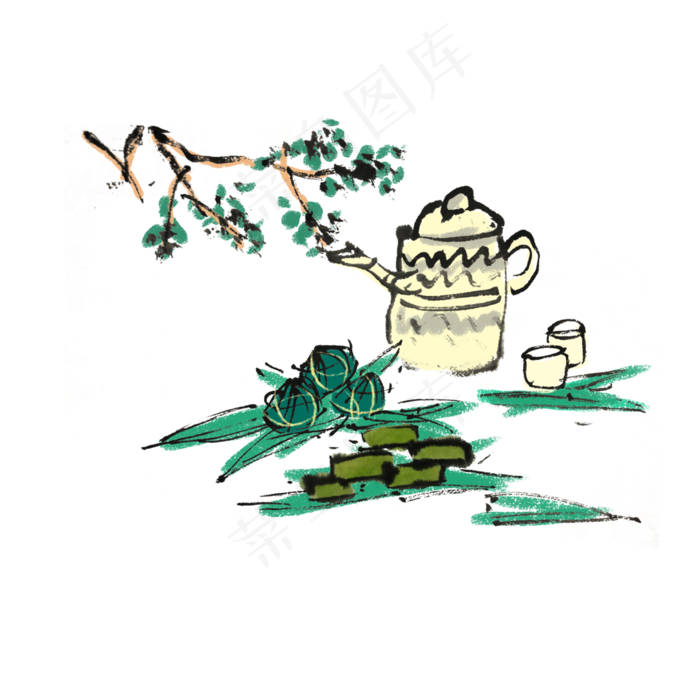 端午节包粽子手绘