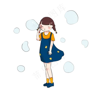吹气泡的小女孩