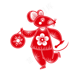 老鼠敲铜锣鼠年剪纸风,免抠元素