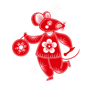 老鼠敲铜锣鼠年剪纸风,免抠元素