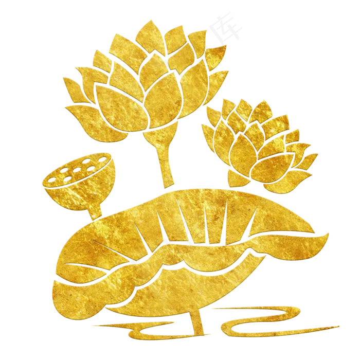 中国风传统烫金鲜花装饰图之大荷,免抠元素(2500*2500px 300 dpi )psd模版下载