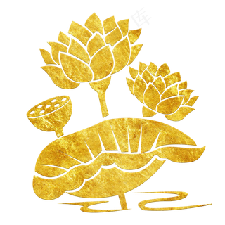 中国风传统烫金鲜花装饰图之大荷,免抠元素