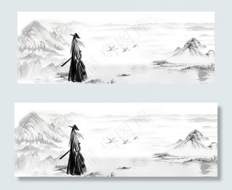 中国风大气山川侠客招聘背景