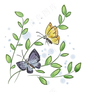 古风水墨蝴蝶和植物