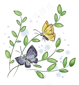 古风水墨蝴蝶和植物