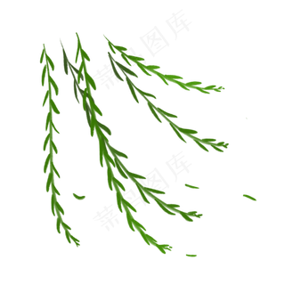 春分绿色小清新微风拂动柳树柳枝,免抠元素