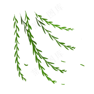 春分绿色小清新微风拂动柳树柳枝,免抠元素