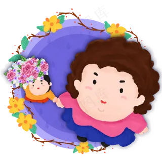 母亲节孩子仰视送花