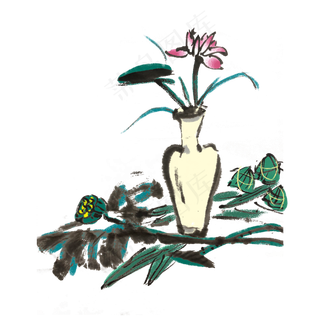 端午节粽子水墨风手绘