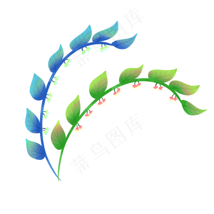 绿色植物叶子手绘兰花透明底免抠