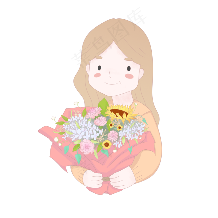 三八妇女节卡通女生花束矢量图