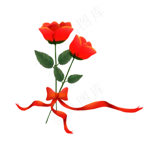 情人节玫瑰飘带唯美png素材下载