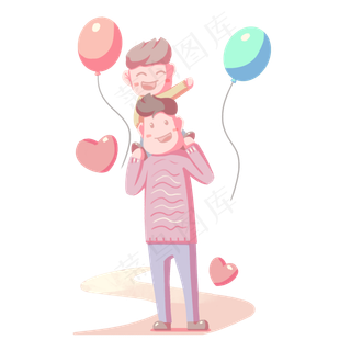 父亲节骑脖子简约清新卡通人物免