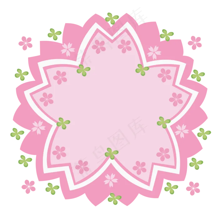 手绘粉红色樱花绿叶子装饰边框免