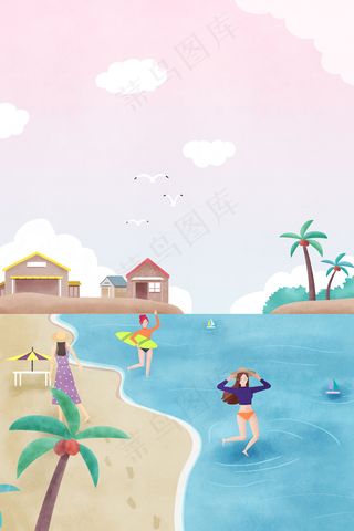 夏天在海边游玩的少女