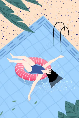 夏天女孩泳池游泳休闲清新配图