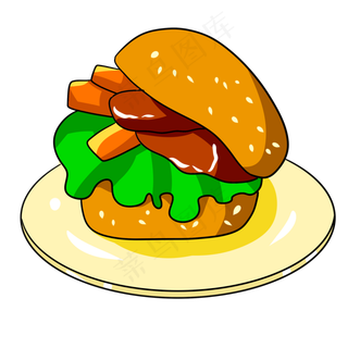 彩色手绘汉堡美食元素