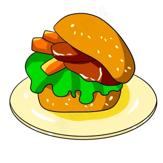 彩色手绘汉堡美食元素