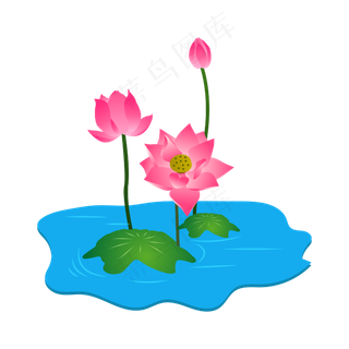 手绘卡通免扣荷花