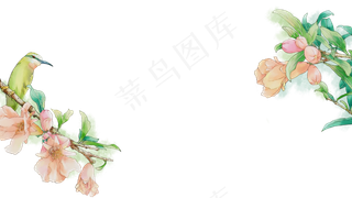 石榴鹦鹉工笔花鸟边框复古国风装,免抠元素