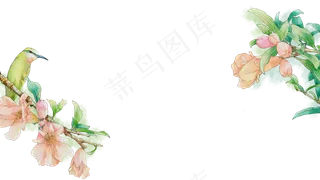 石榴鹦鹉工笔花鸟边框复古国风装,免抠元素