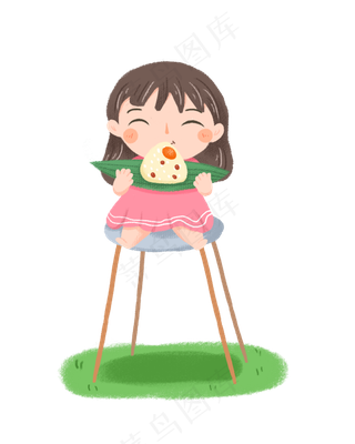 吃粽子的女孩素材
