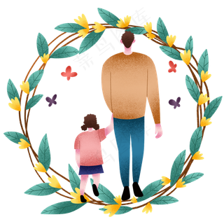 扁平肌理风父亲节花环父女