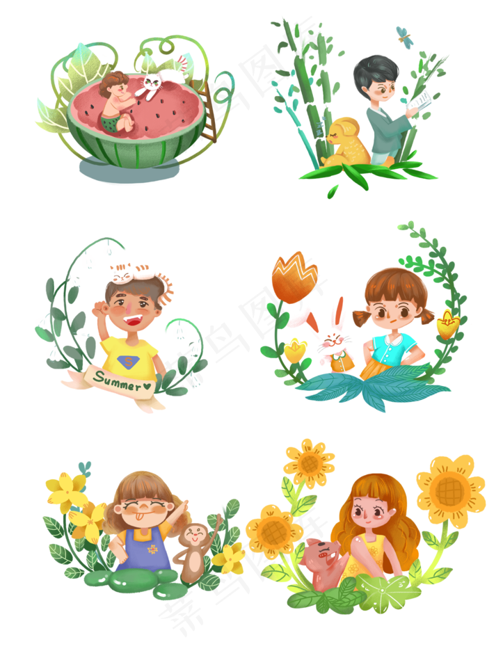 处暑植物男孩女孩(1024X1369(DPI:300))psd模版下载