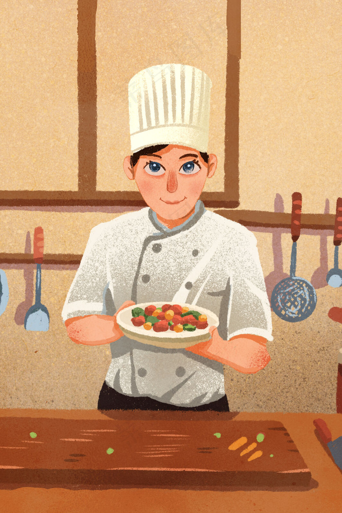 噪点质感厨师职业形象厨房做菜料理