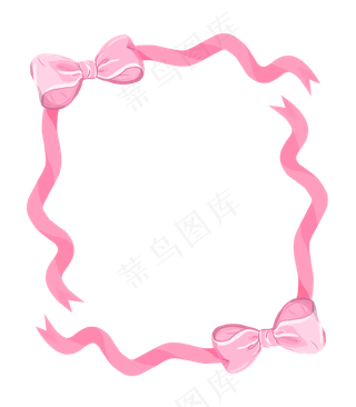 手绘粉色丝带蝴蝶结边框,免抠元素