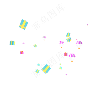 电商C4D漂浮几何体礼物盒热气球降,免抠元素
