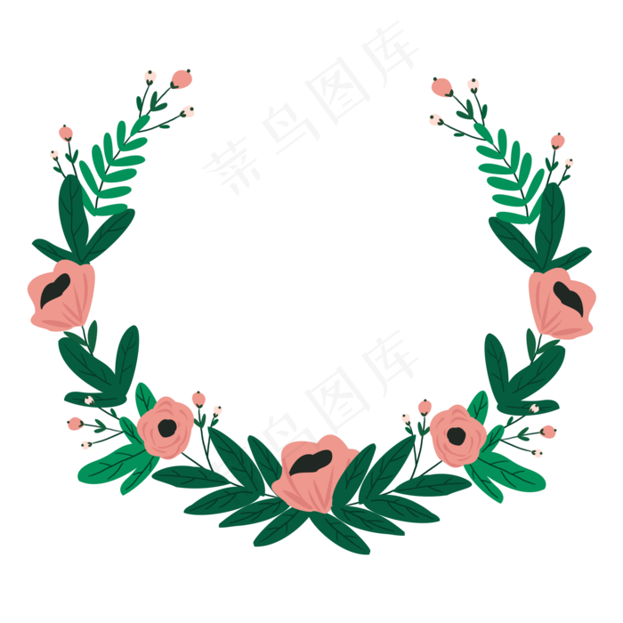 绿色叶子和花环PNG(2000*2000px 300 dpi )psd模版下载