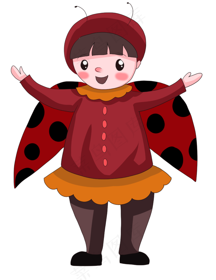 手绘卡通虫子衣服甲壳虫女孩