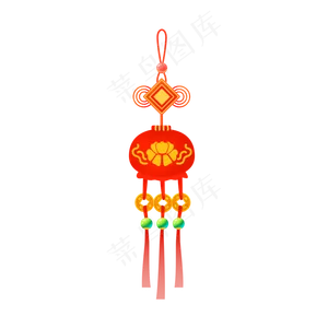 手绘中国风喜庆花纹荷包铜币中国,免抠元素