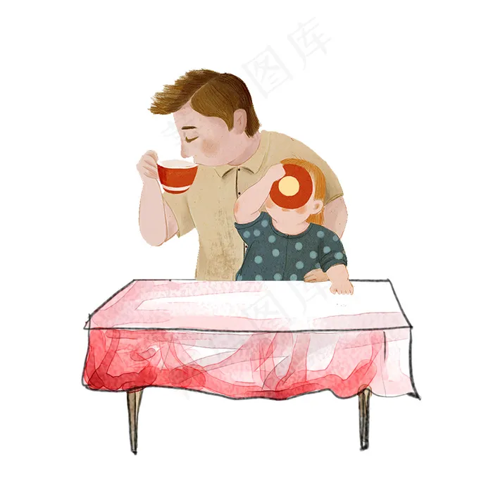 手绘创意父子吃饭素材,免抠元素(2000*2000px)psd模版下载