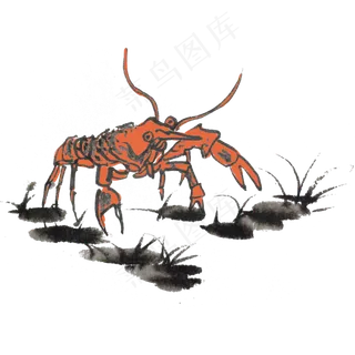 夏天手绘小龙虾手绘水墨风