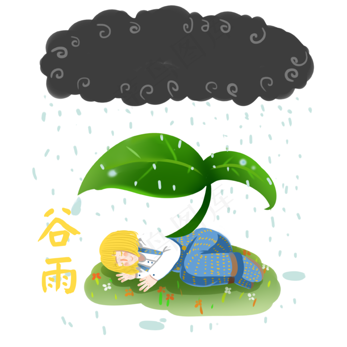 手绘谷雨叶下安睡(3583X3583(DPI:350))psd模版下载
