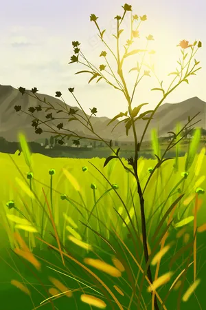 春天春景二月春季风景植物清新唯美手绘